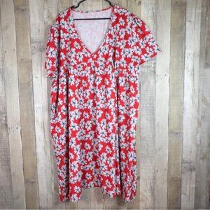 6XL Unbranded V-Neck Peplum Floral Print Dress Short Cap Sleeves Pullove…